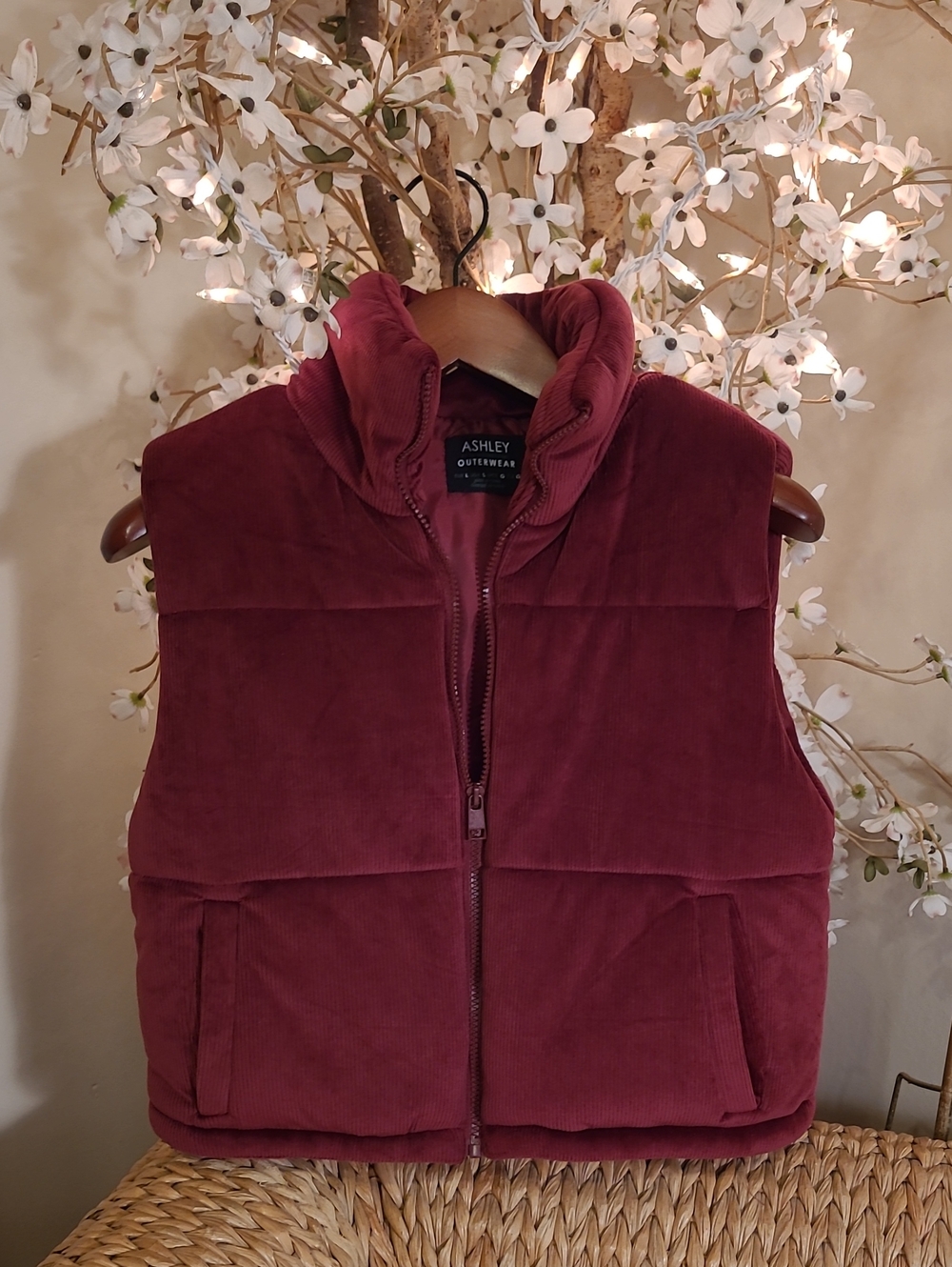 Burgundy, Wine, Plum Ribbed Puffer Vest